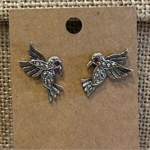 Avon Earrings Hummingbird marcasite silver tone w/ pink rhinestone eye